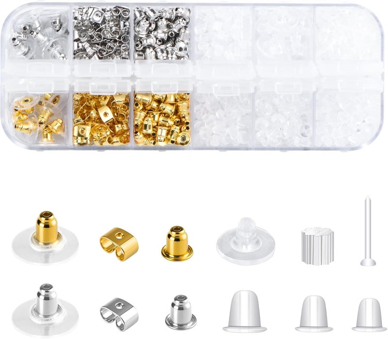 DSOMHZ 12 Styles Silicone Earring Backs for Studs/Droopy Ears/Heavy Earring, Clear Plastic Earrings 600Pcs Clear Soft Hypoallergenic Plastic Rubber Metal Backs Replacements Backings Clutch Stoppers - Image 1